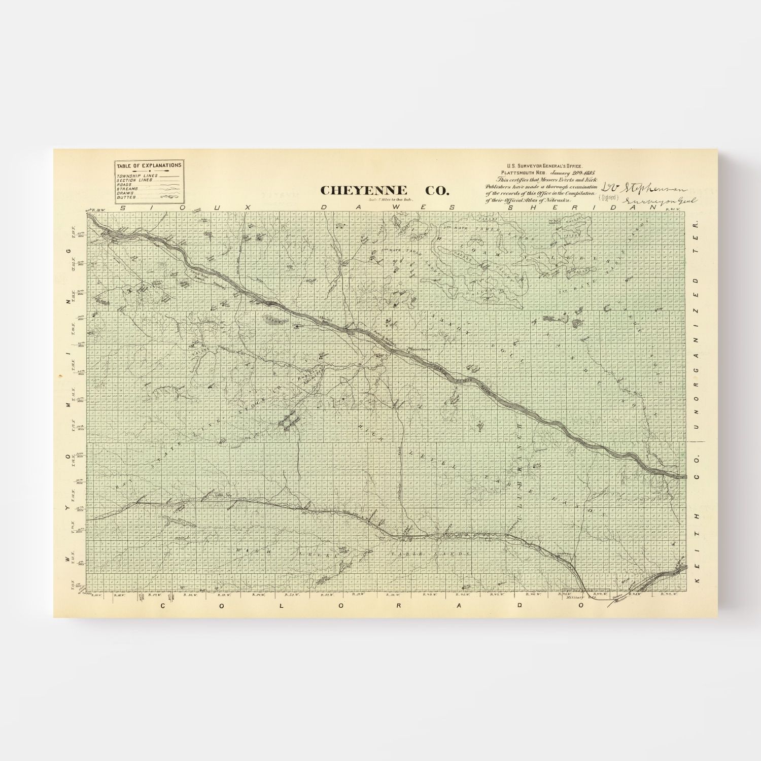 Vintage Map of Cheyenne County, Nebraska 1885