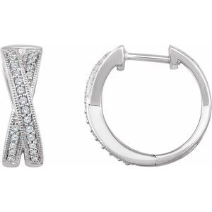 14K White Gold 1/5 CTW Natural Diamond Criss-Cross 15.5 mm Hoop Earrings