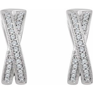 14K White Gold 1/5 CTW Natural Diamond Criss-Cross 15.5 mm Hoop Earrings – image 2