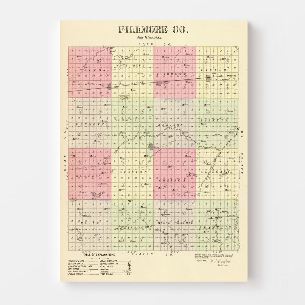 Vintage Map of Fillmore County, Nebraska 1885