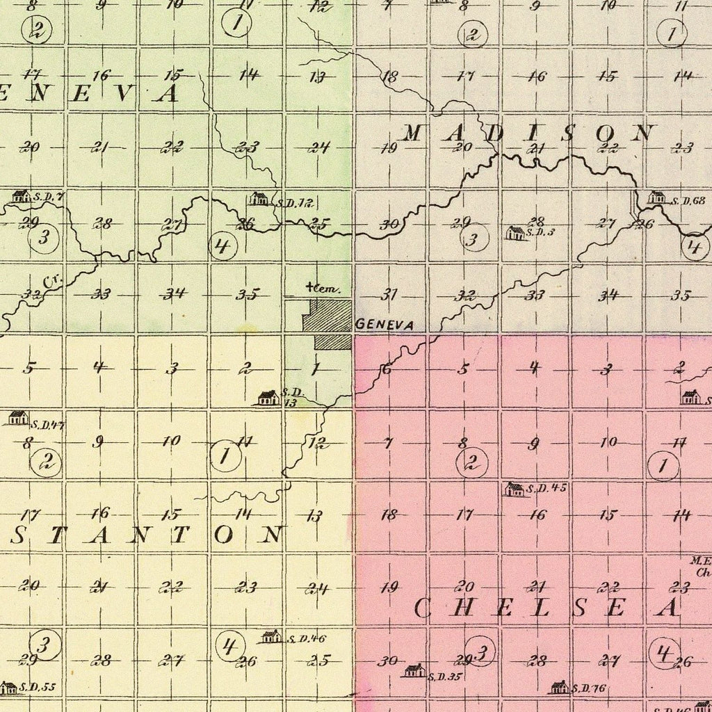 Vintage Map of Fillmore County, Nebraska 1885