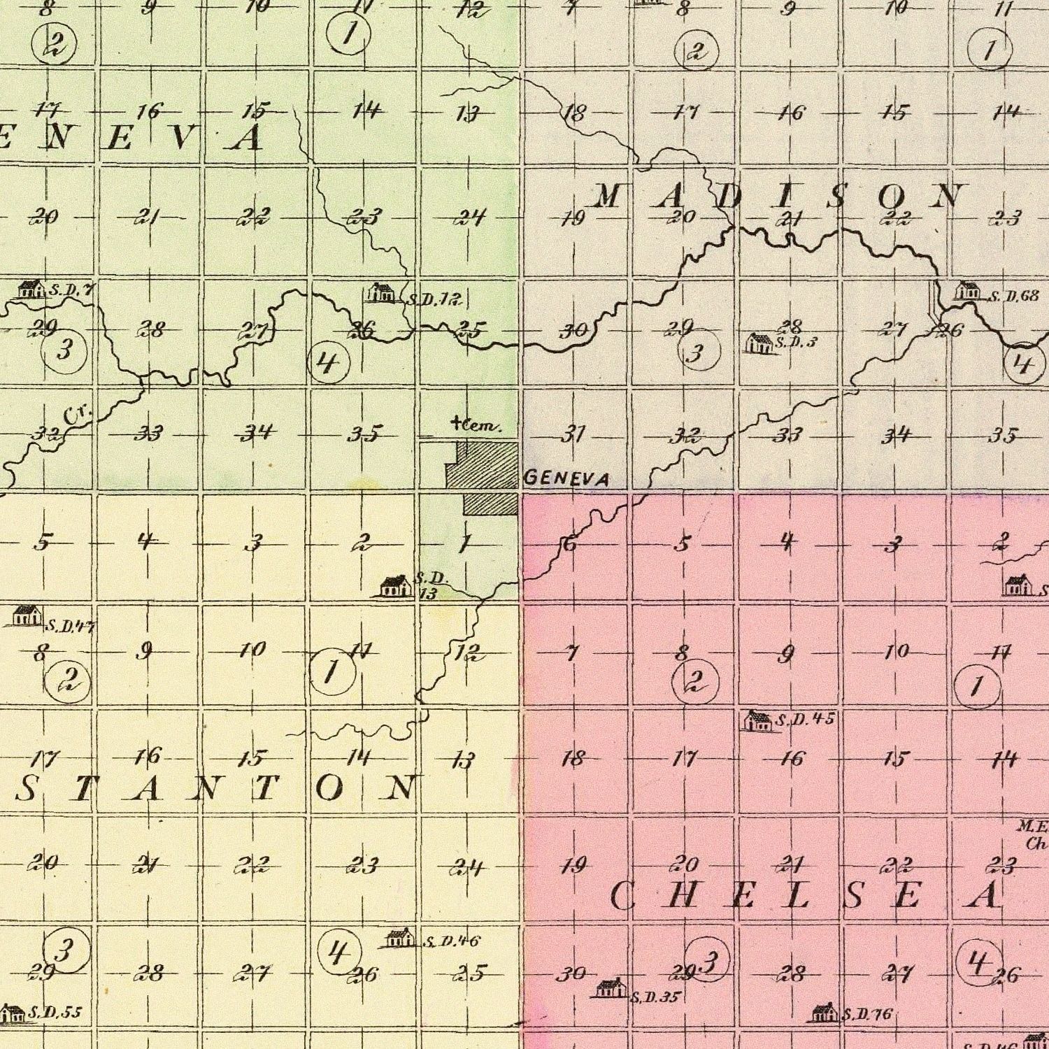 Vintage Map of Fillmore County, Nebraska 1885