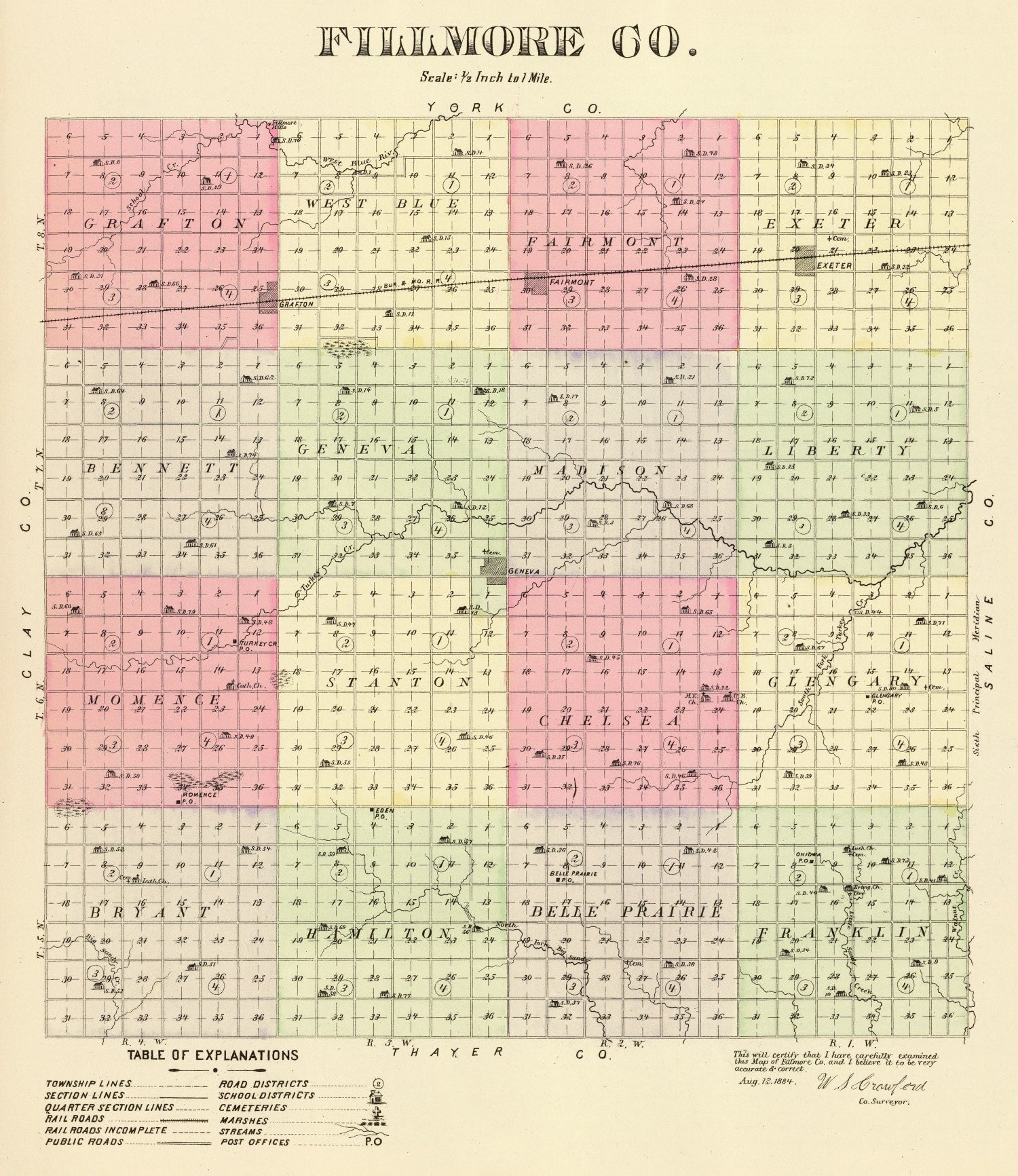 Vintage Map of Fillmore County, Nebraska 1885