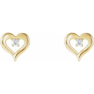 14K Yellow Gold 1/10 CTW Natural Diamond Heart Earrings