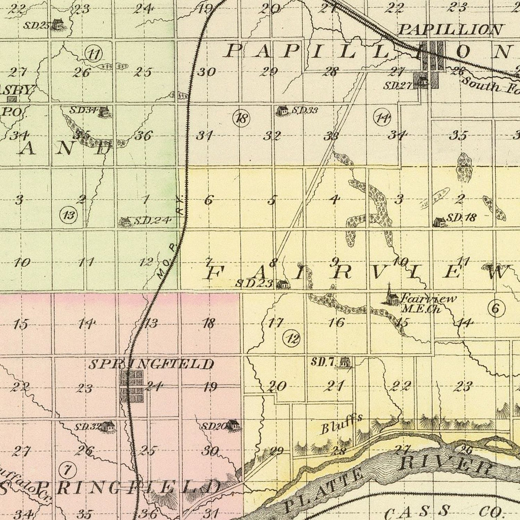 Vintage Map of Sarpy County, Nebraska 1885