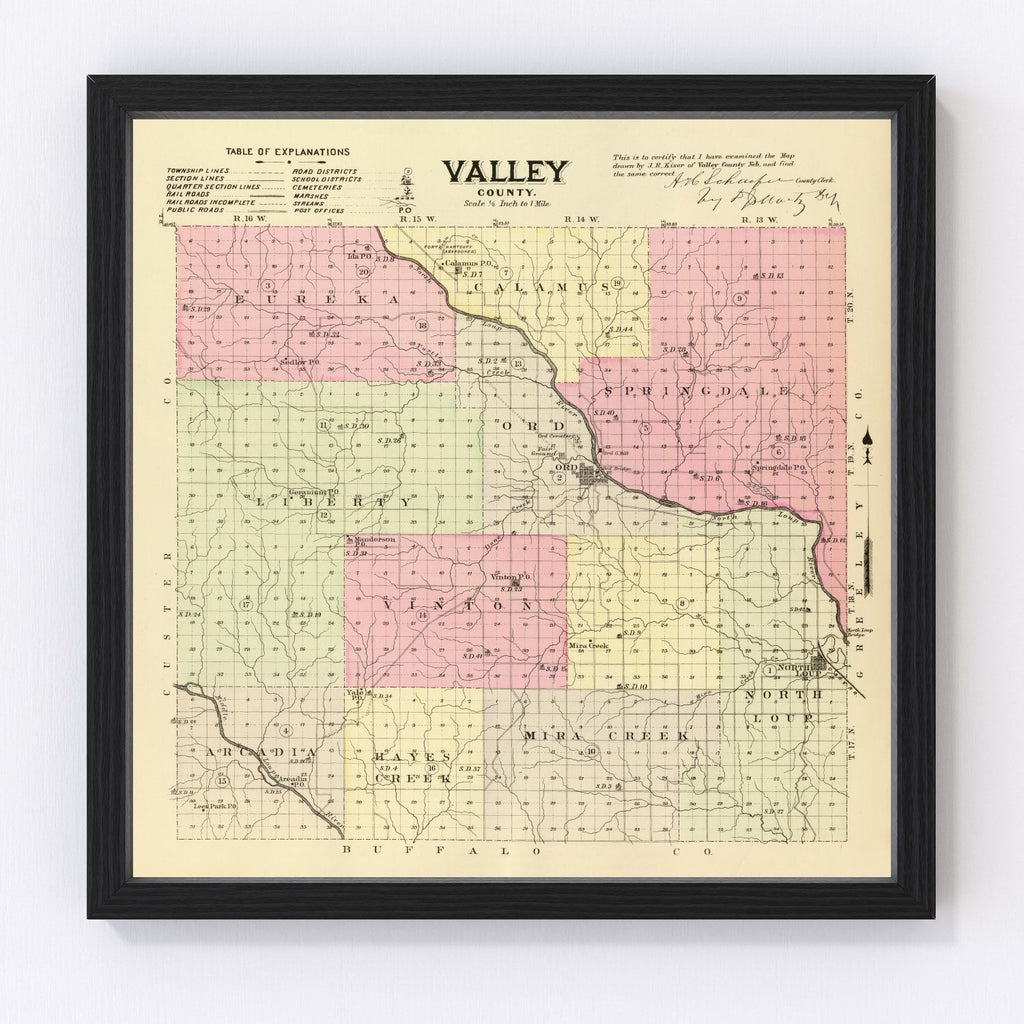 Vintage Map of Valley County, Nebraska 1885