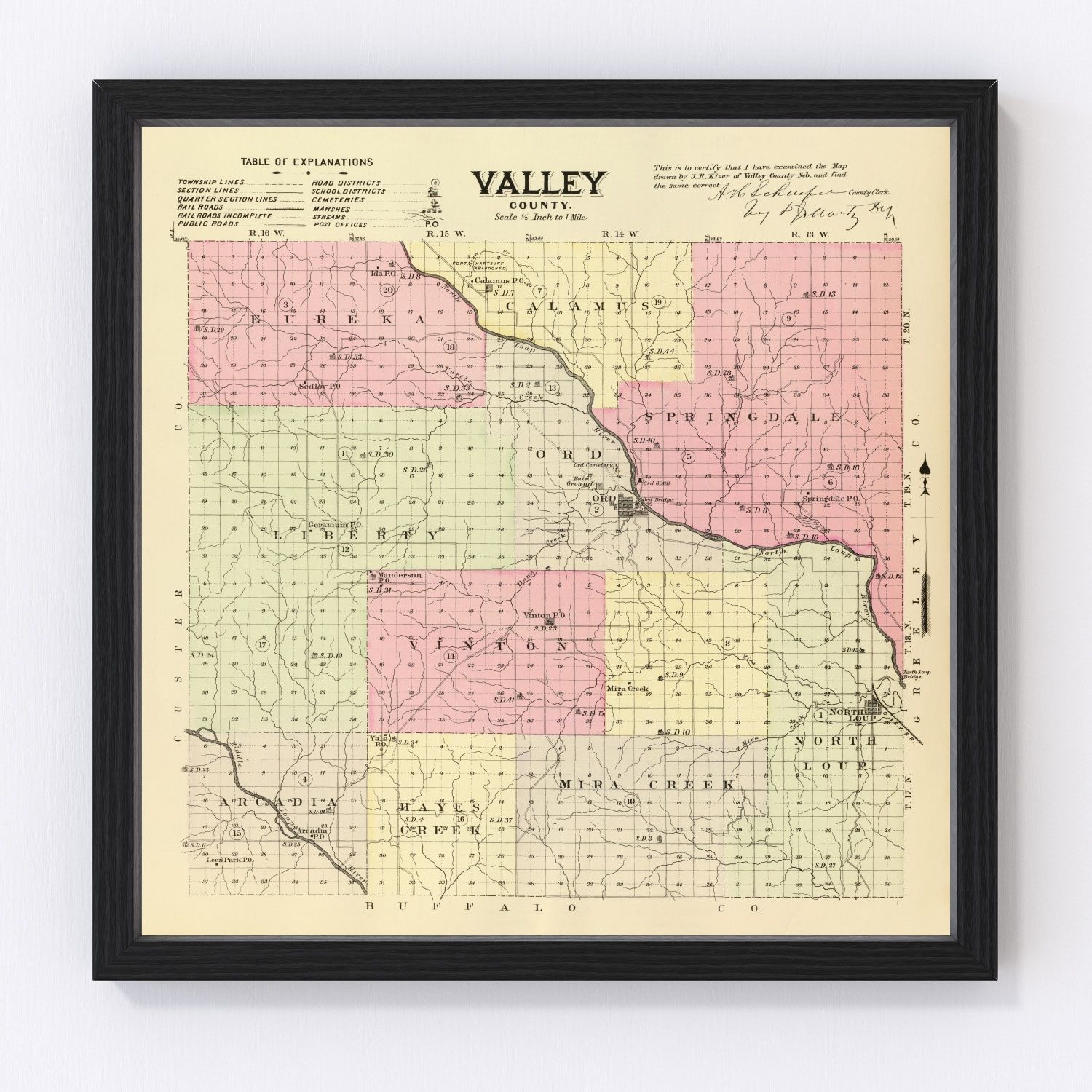 Vintage Map of Valley County, Nebraska 1885
