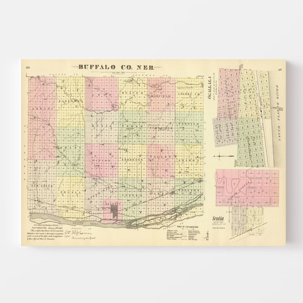 Vintage Map of Buffalo County, Nebraska 1885