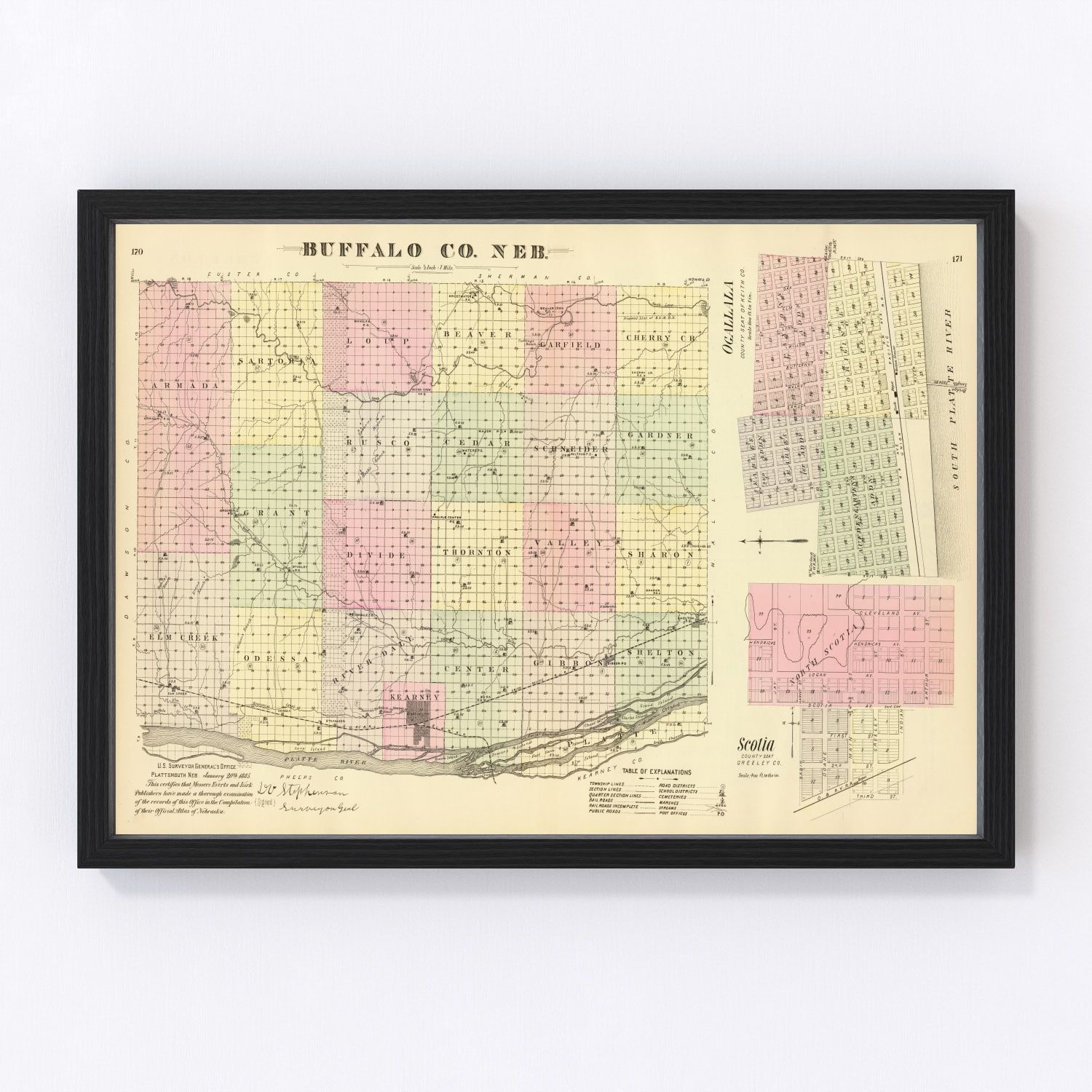 Vintage Map of Buffalo County, Nebraska 1885