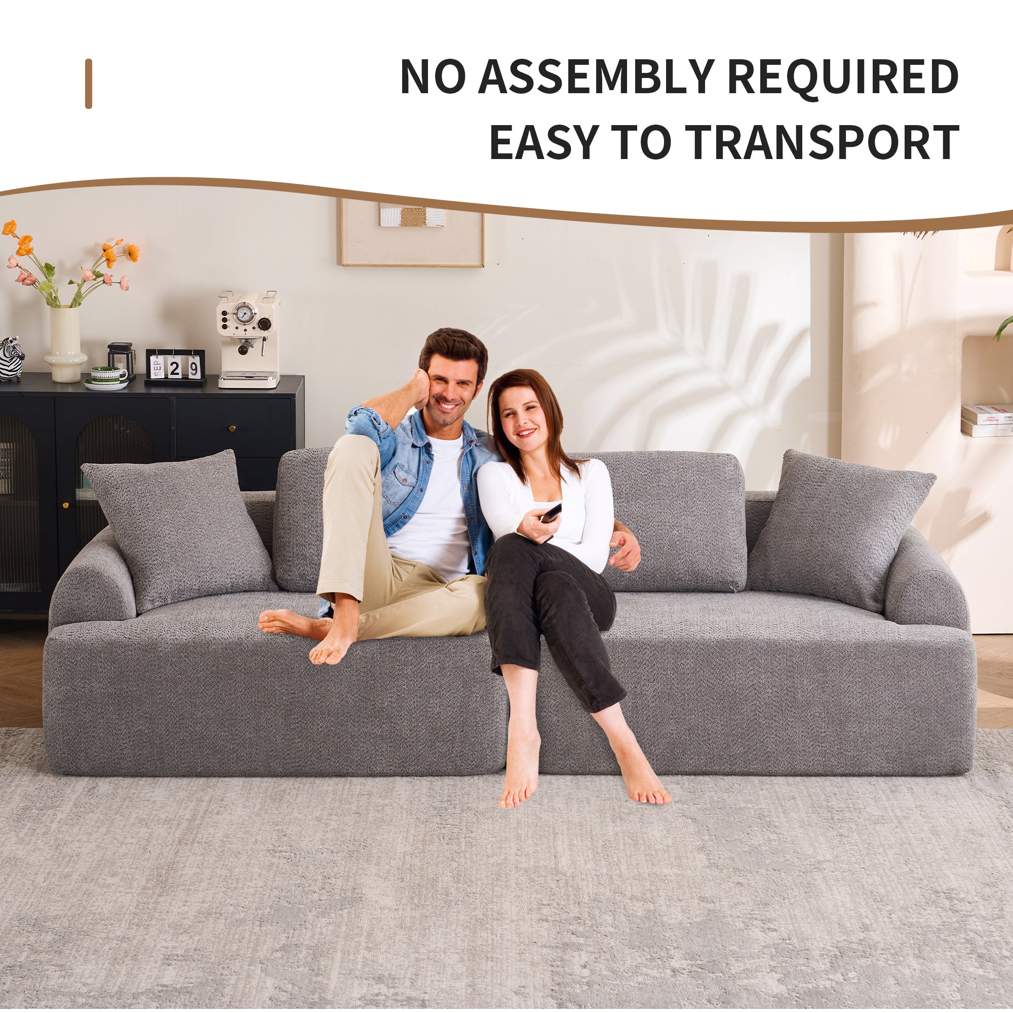 LY-024GY COMPRESSION SOFA: 4-seater combined sofa, Crochet Yarn Fabric, full sponge compression sofa,combined sofa with 4 pillows for home living/ Home Furniture/ Apartment/Office/House