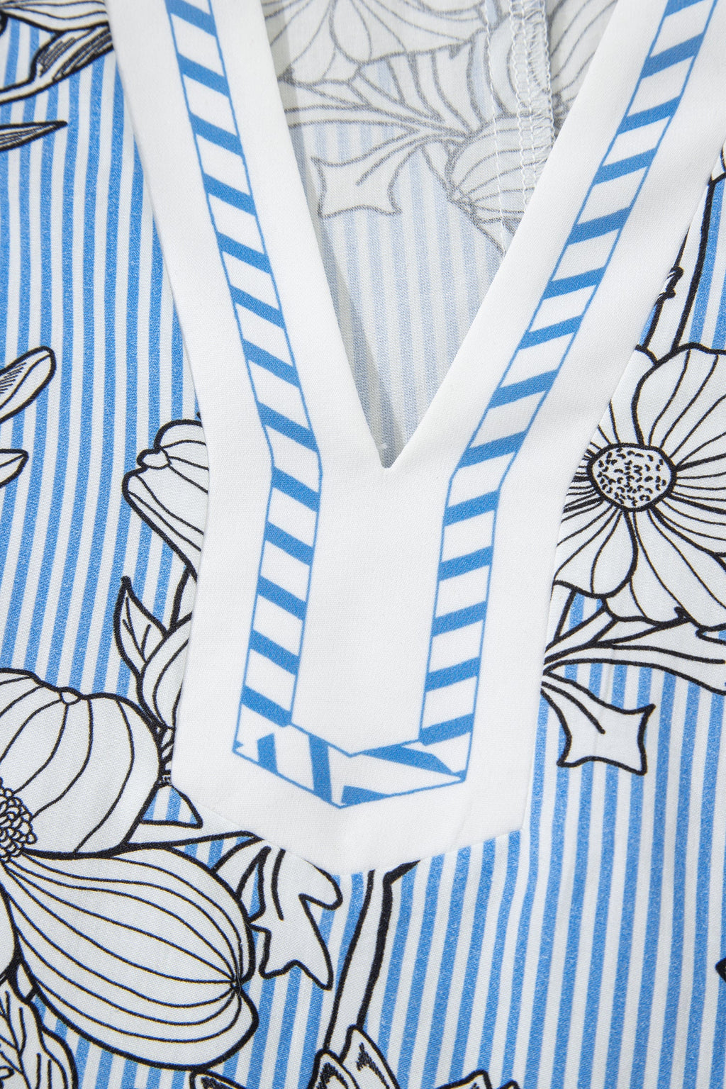 Floral Stripe Polo Collar Short Sleeve Blouse