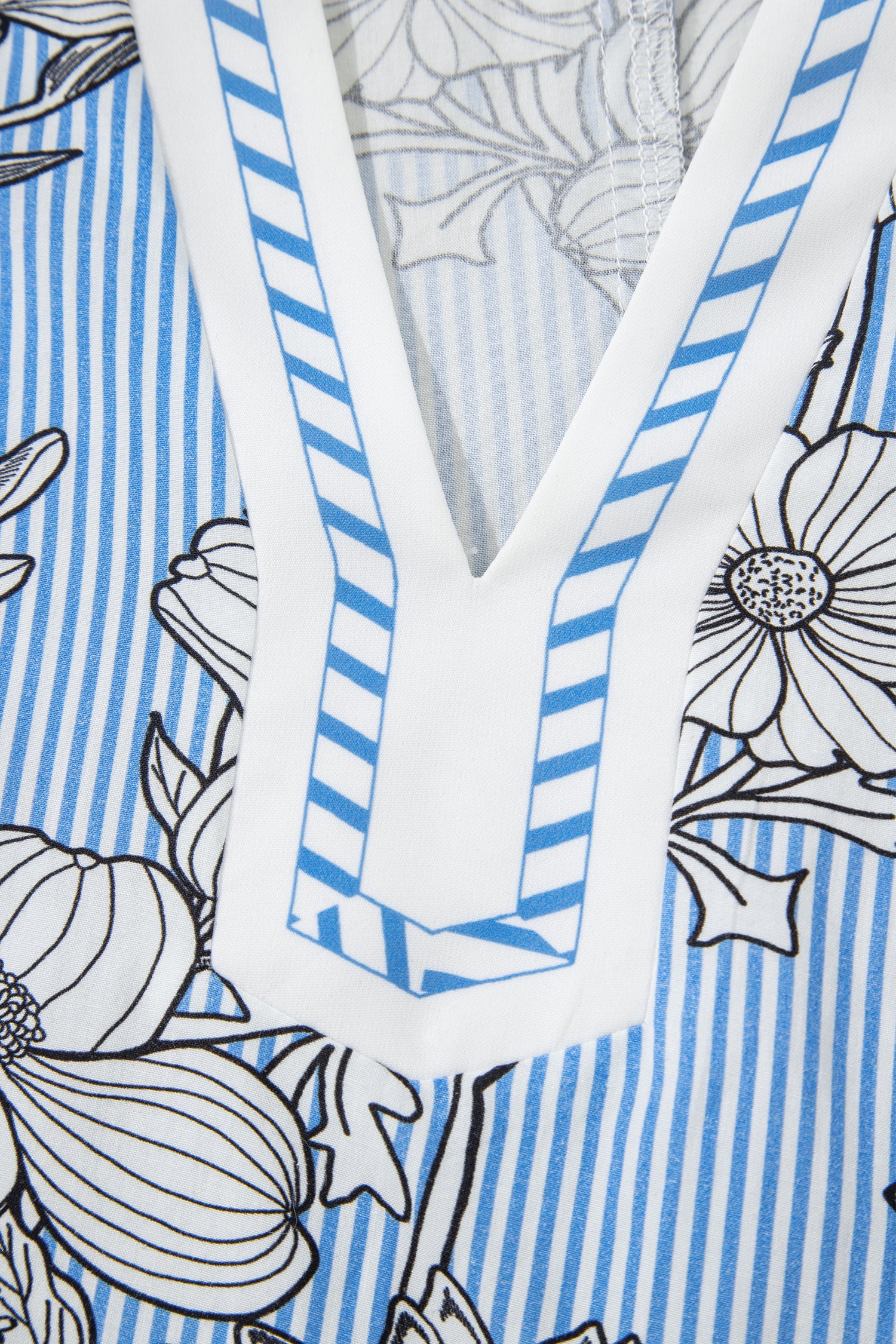 Floral Stripe Polo Collar Short Sleeve Blouse
