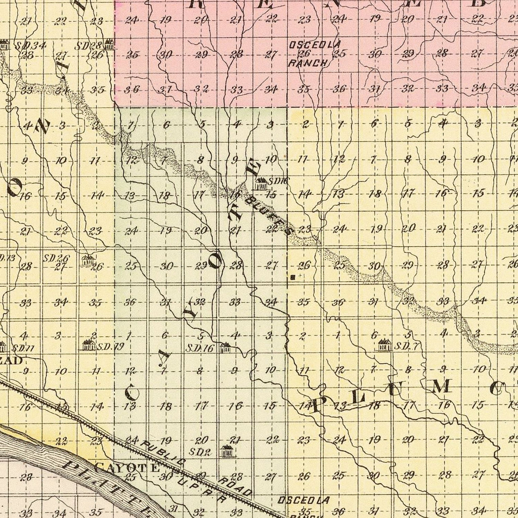 Vintage Map of Dawson County, Nebraska 1885