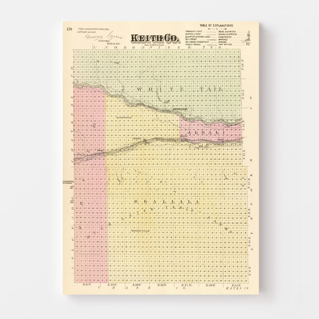 Vintage Map of Keith County, Nebraska 1885