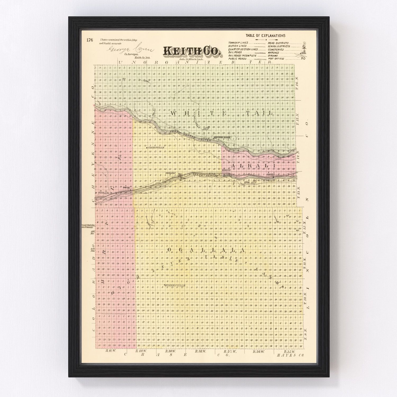 Vintage Map of Keith County, Nebraska 1885
