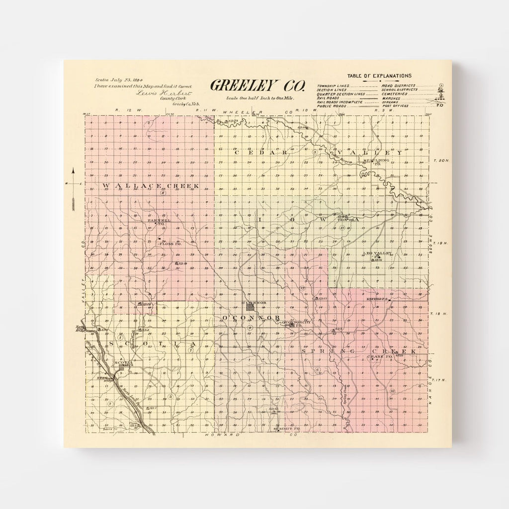 Vintage Map of Greeley County, Nebraska 1885