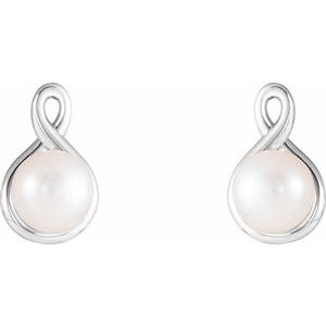 14K White Gold Cultured White Freshwater Pearl Earrings