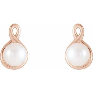 14K Rose Gold Cultured White Freshwater Pearl Earrings