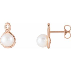 14K Rose Gold Cultured White Freshwater Pearl Earrings