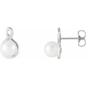 14K White Gold Cultured White Freshwater Pearl Earrings