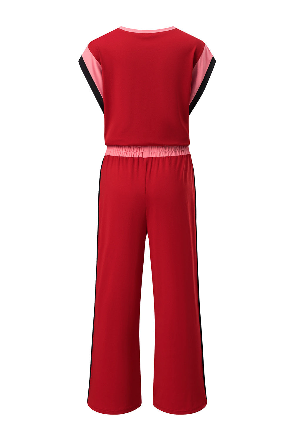 Colorblock Short Sleeve Top & Wide Leg Pants Set