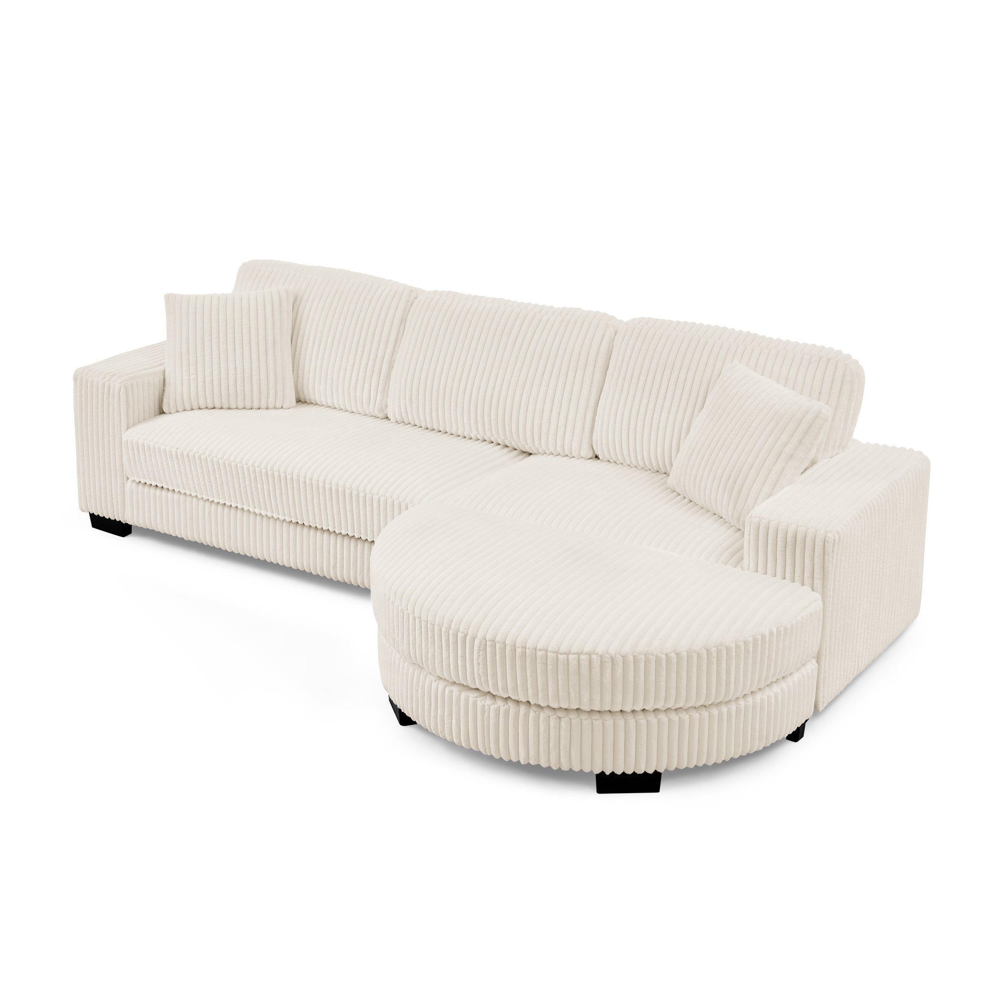 Corduroy Tufted Upholstered Sleeper Sectional Sofa, L-Shaped Modular Convertible Sofa ,The arc-shaped footstool can be placed freely on the left and right-Beige