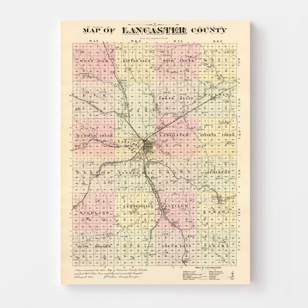 Vintage Map of Lancaster County, Nebraska 1885