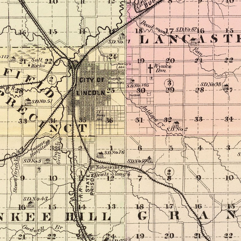 Vintage Map of Lancaster County, Nebraska 1885