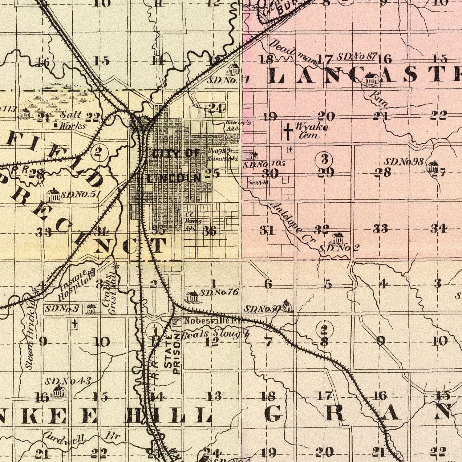 Vintage Map of Lancaster County, Nebraska 1885