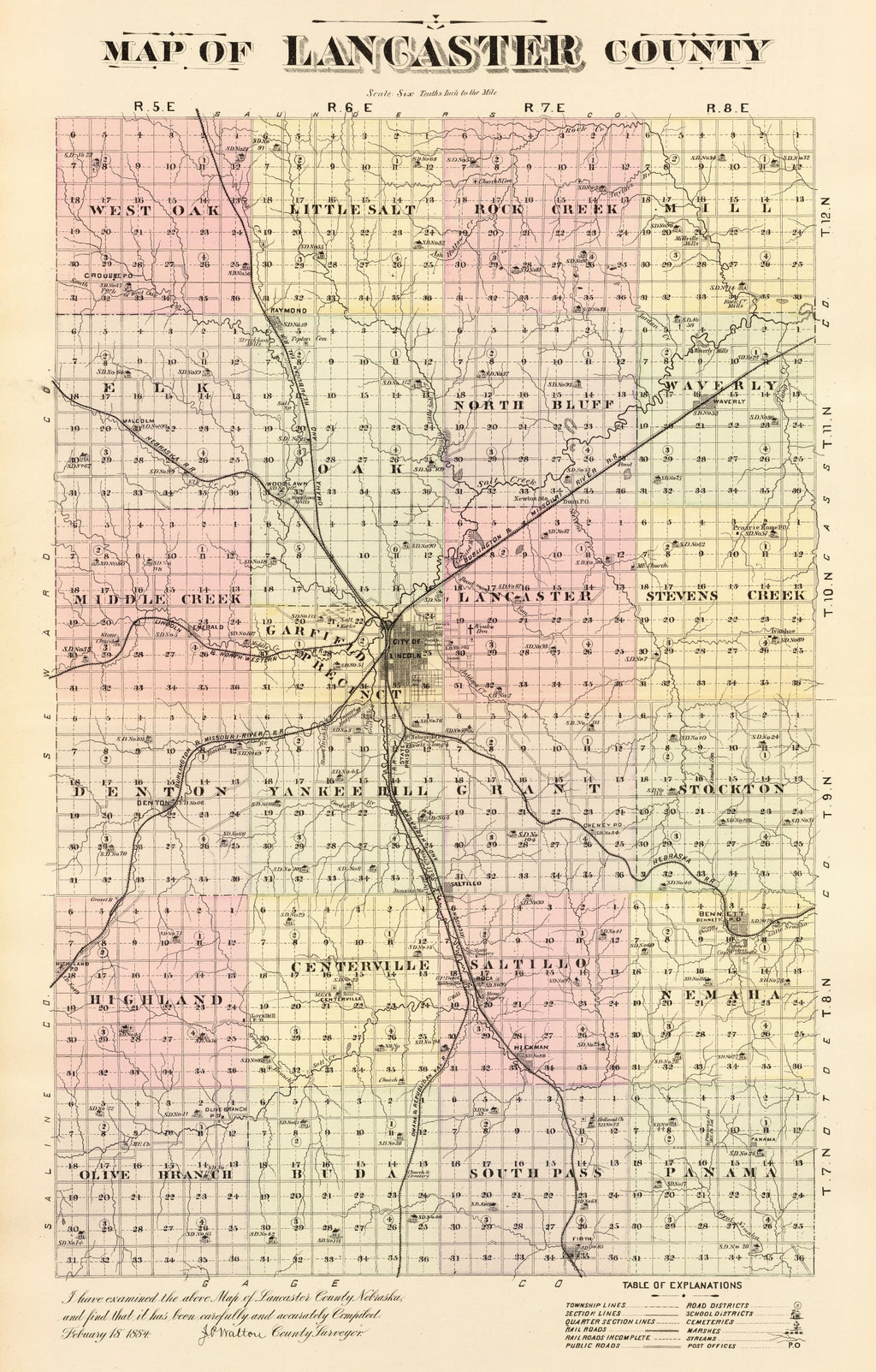 Vintage Map of Lancaster County, Nebraska 1885
