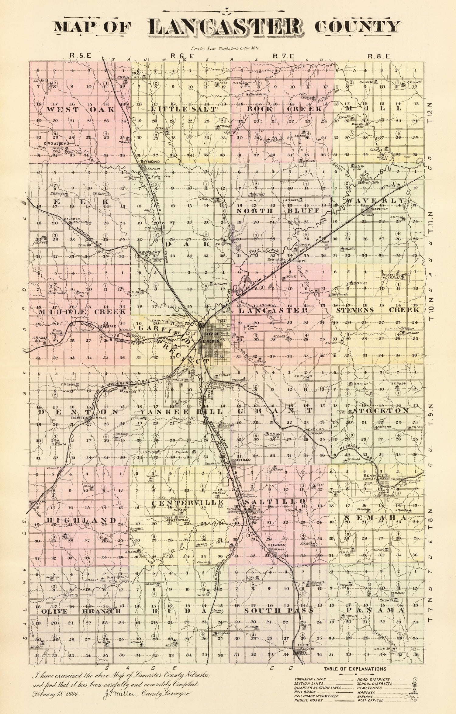 Vintage Map of Lancaster County, Nebraska 1885