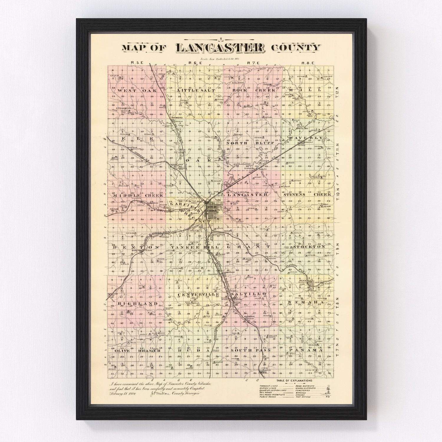 Vintage Map of Lancaster County, Nebraska 1885