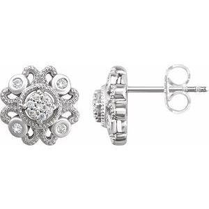 Sterling Silver 1/8 CTW Natural Diamond Cluster Earrings