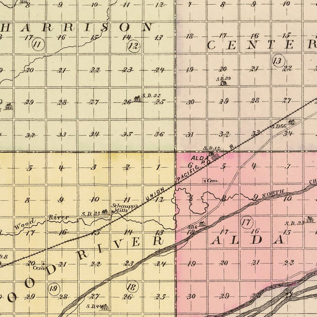 Vintage Map of Hall County, Nebraska 1885