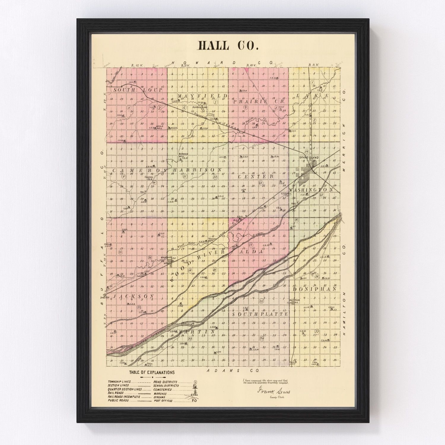 Vintage Map of Hall County, Nebraska 1885