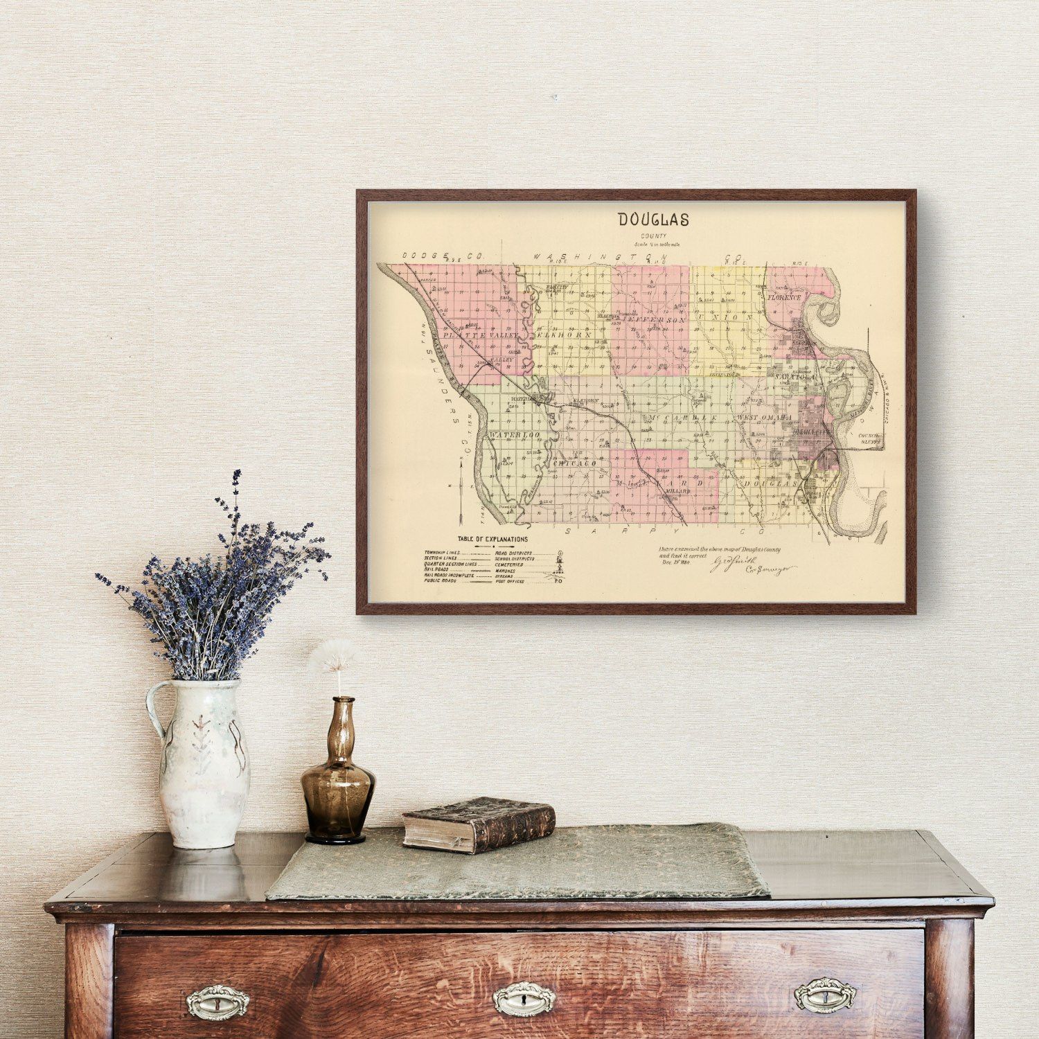 Vintage Map of Douglas County, Nebraska 1885