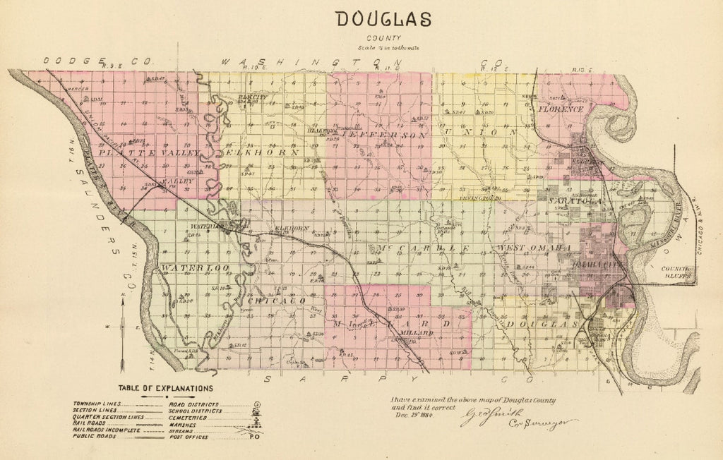 Vintage Map of Douglas County, Nebraska 1885