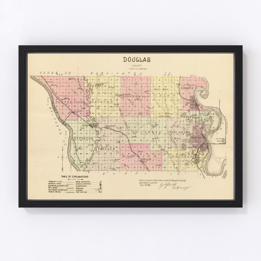 Vintage Map of Douglas County, Nebraska 1885