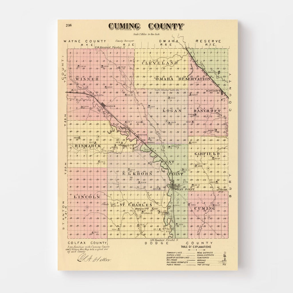 Vintage Map of Cuming County, Nebraska 1885