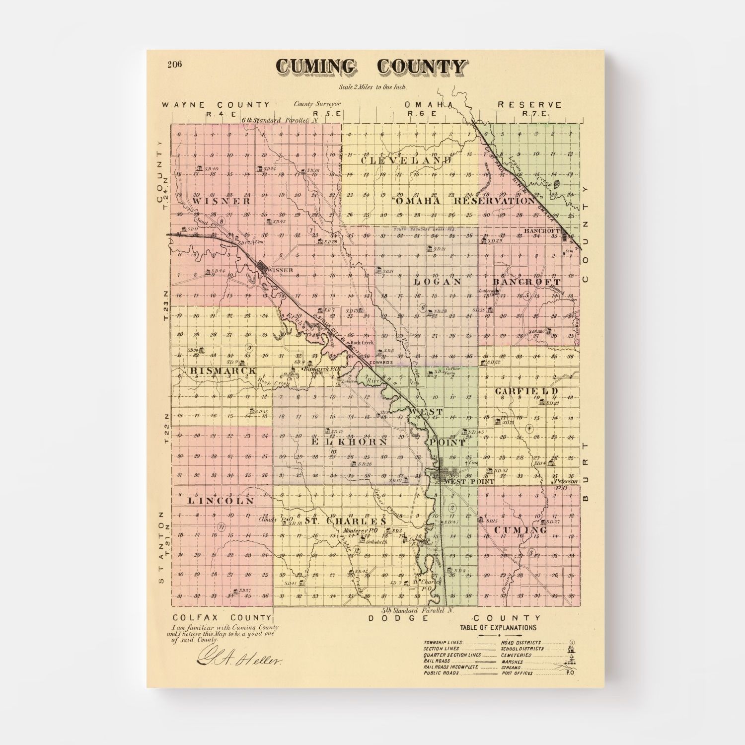 Vintage Map of Cuming County, Nebraska 1885