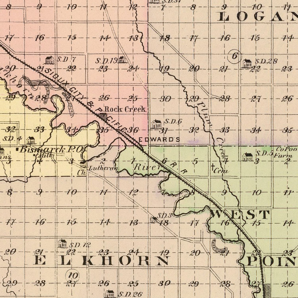 Vintage Map of Cuming County, Nebraska 1885