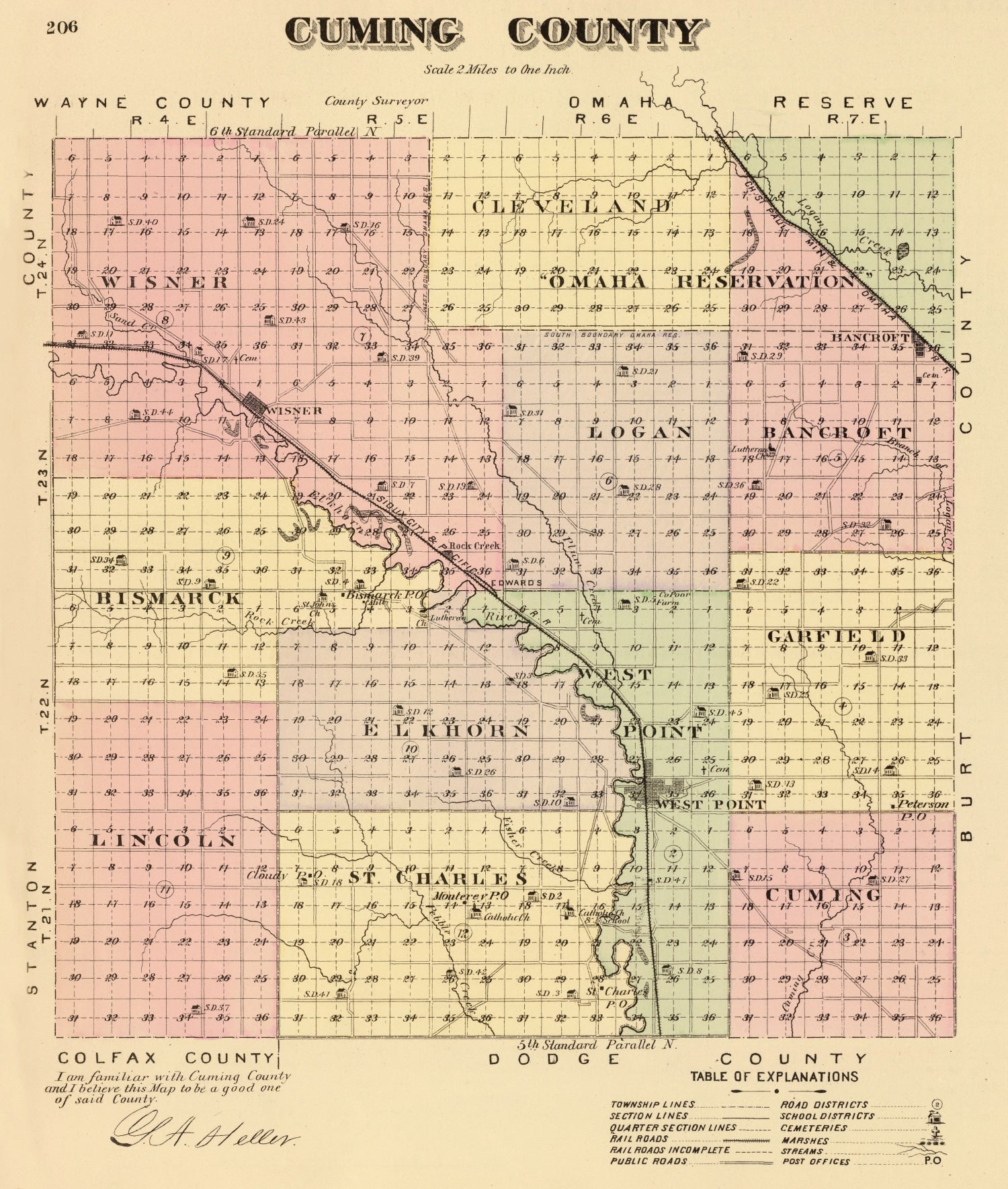 Vintage Map of Cuming County, Nebraska 1885