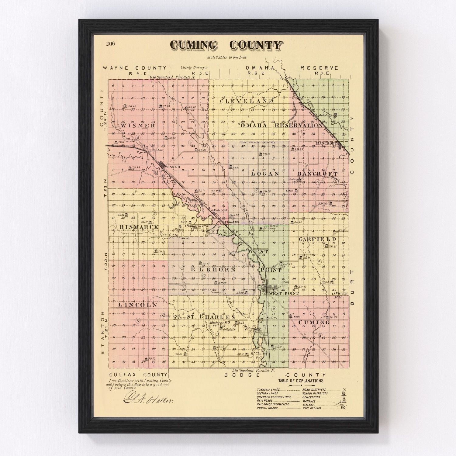 Vintage Map of Cuming County, Nebraska 1885