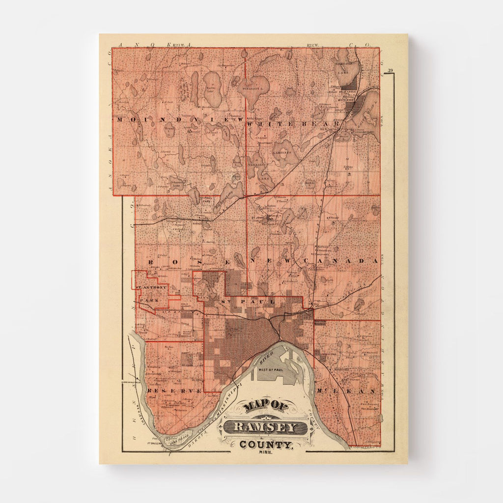 Vintage Map of Ramsey County, Minnesota 1874