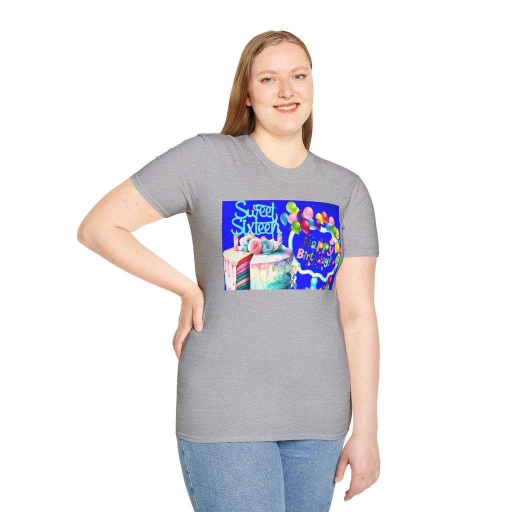 Sweet Sixteen Birthday Cake Balloons T-Shirt, Celebration Tee, Unisex Happy 16th Bday Gift