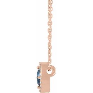 14K Rose Gold Lab-Grown Blue Sapphire & .05 CTW Natural Diamond Halo-Style 16" Necklace