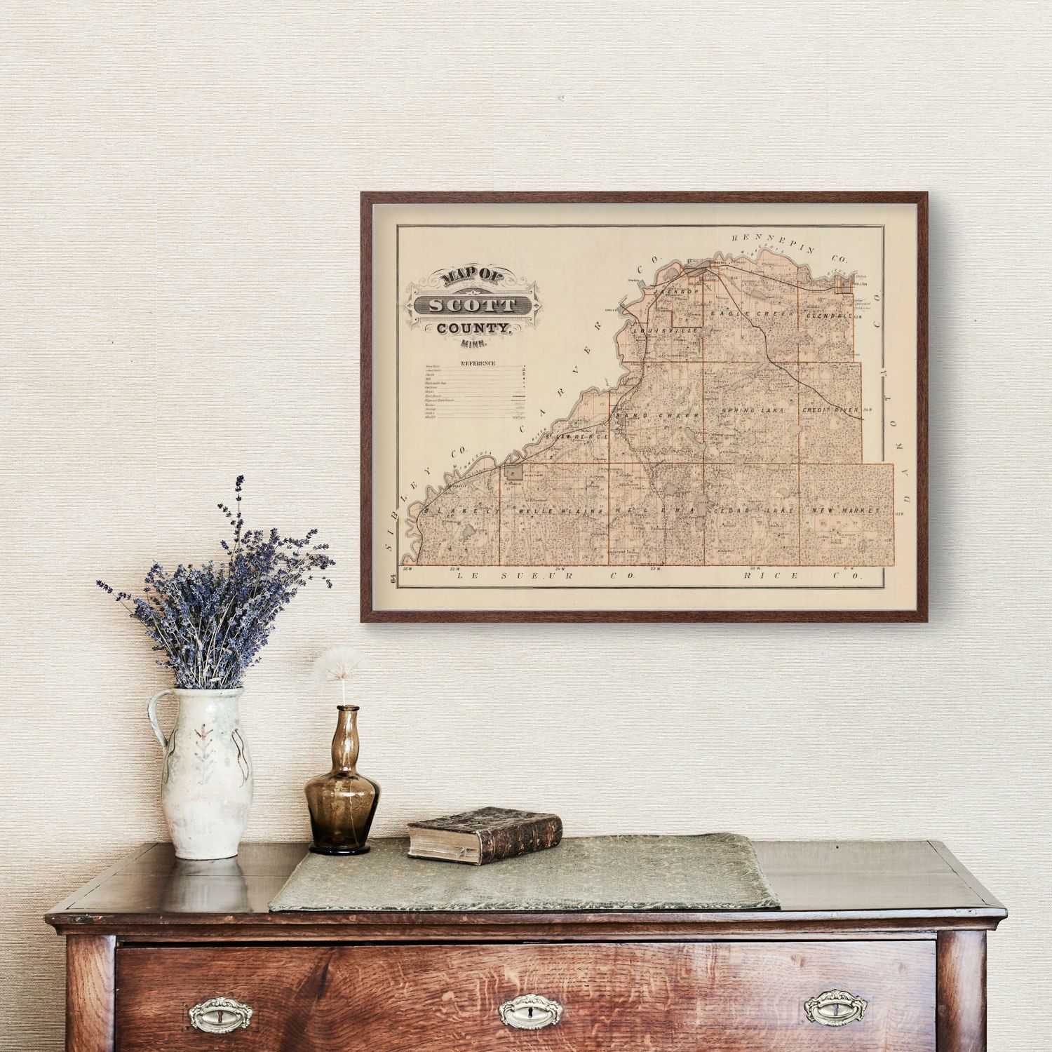 Vintage Map of Scott County, Minnesota 1874