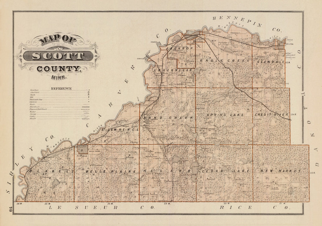 Vintage Map of Scott County, Minnesota 1874