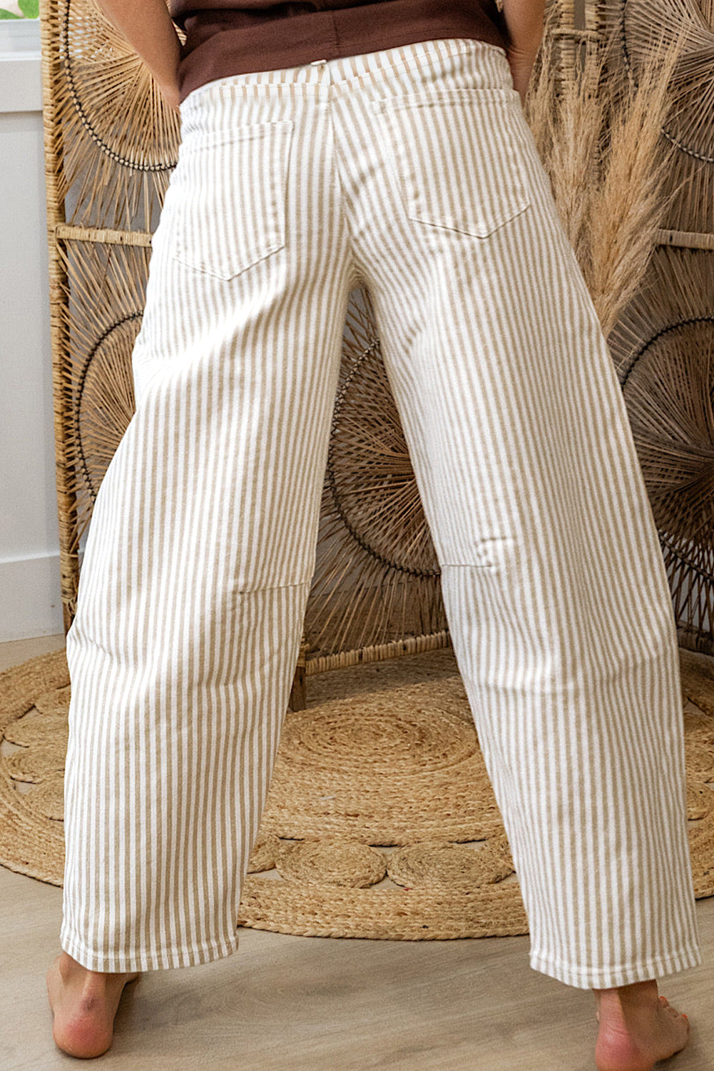 Stripe Denim High Waist Barrel Leg Jeans