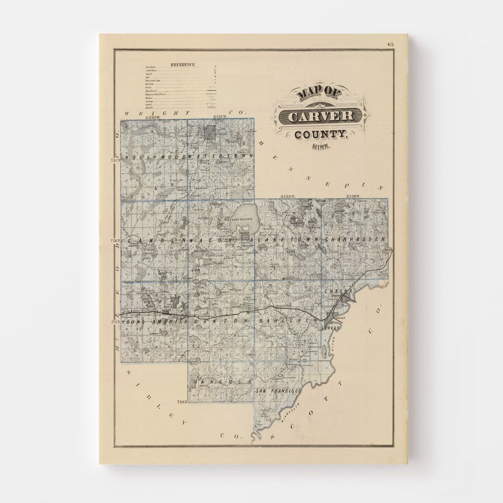 Vintage Map of Carver County, Minnesota 1874